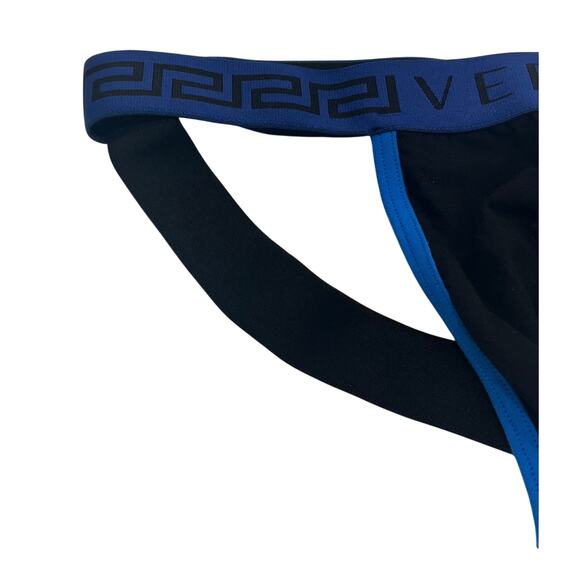M2-2 VERSACE Men's Greca Jockstrap Underwear Stretch Black/Blue Size 7/36-38/L - Picture 3 of 10